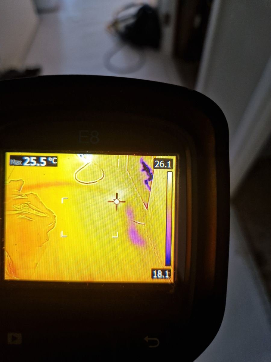 Warmtebeeld van een wand met temperatuurverloop door vocht